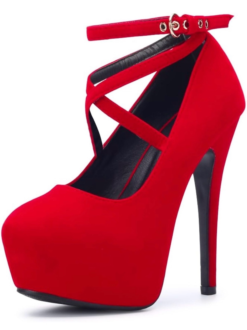 Women's Red Platform Crisscross Ankle-Strap High Heels